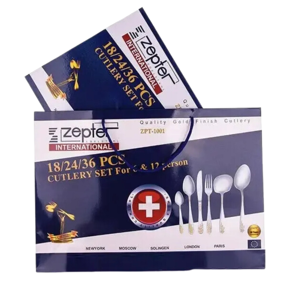 Juego De Cubiertos Acero Inoxidable 36 Pcs Grabado Dorado