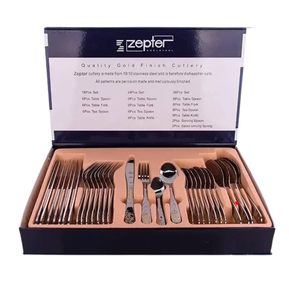Juego De Cubiertos Acero Inoxidable 36 Pcs Grabado Dorado