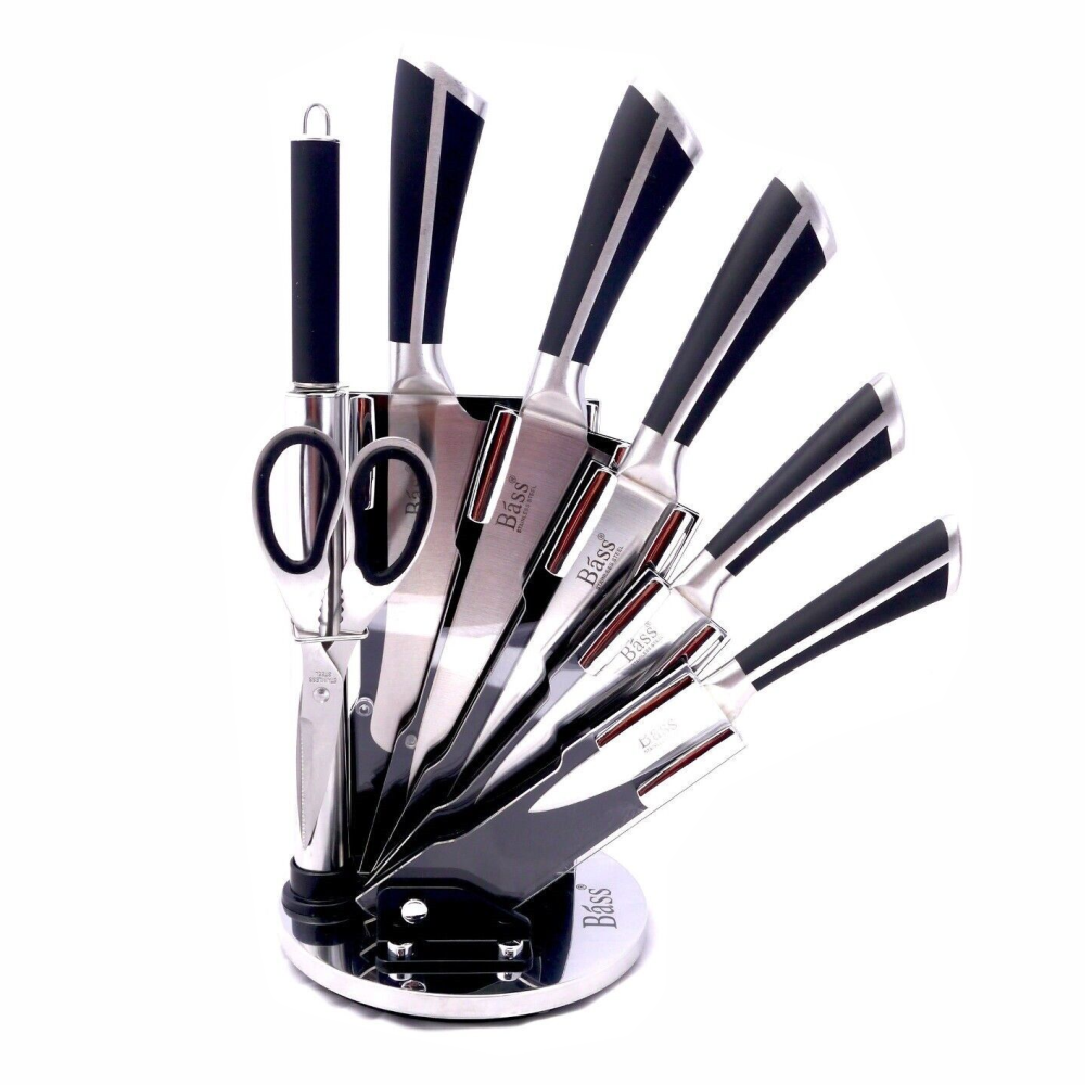 Juego De Cuchillos En Acero Bass 8 Pcs + Base Giratoria