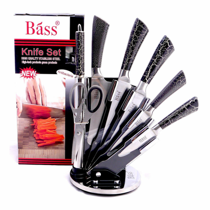 Juego De Cuchillos En Acero Bass 8 Pcs + Base Giratoria
