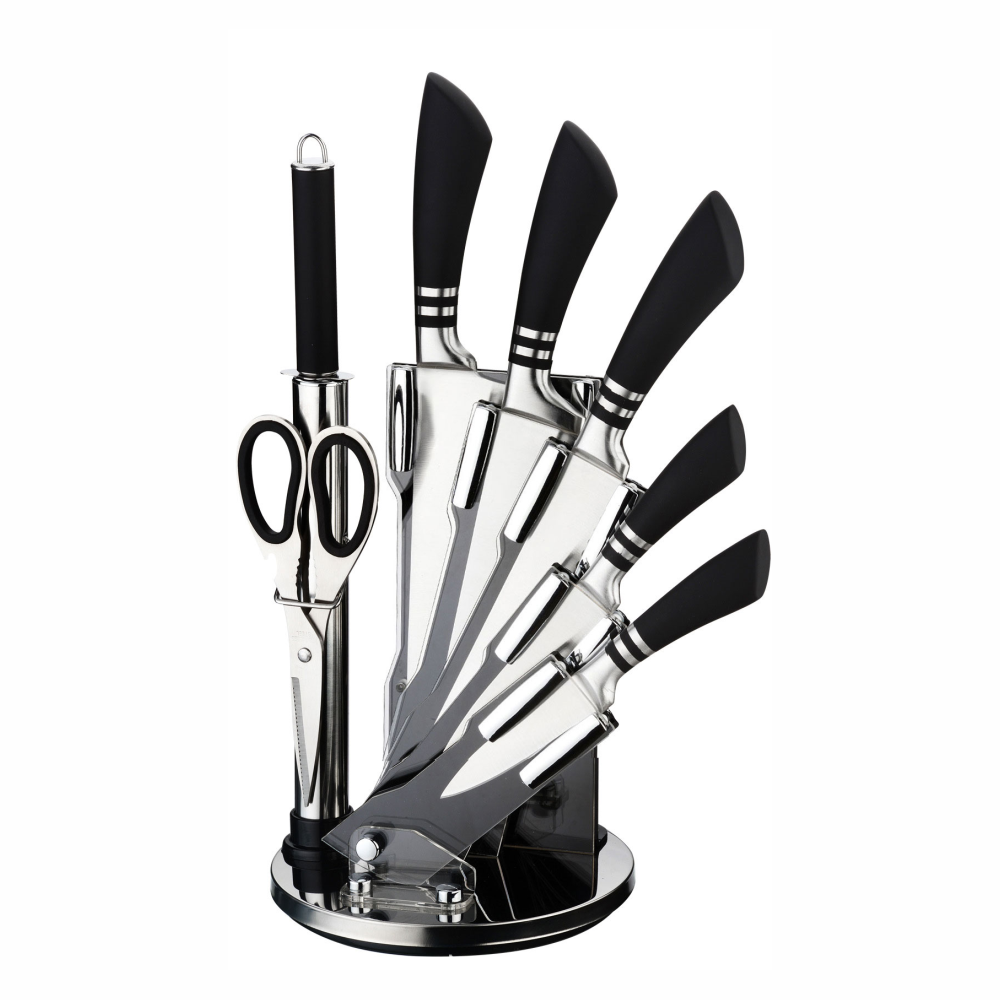 Juego De Cuchillos En Acero Bass 8 Pcs + Base Giratoria