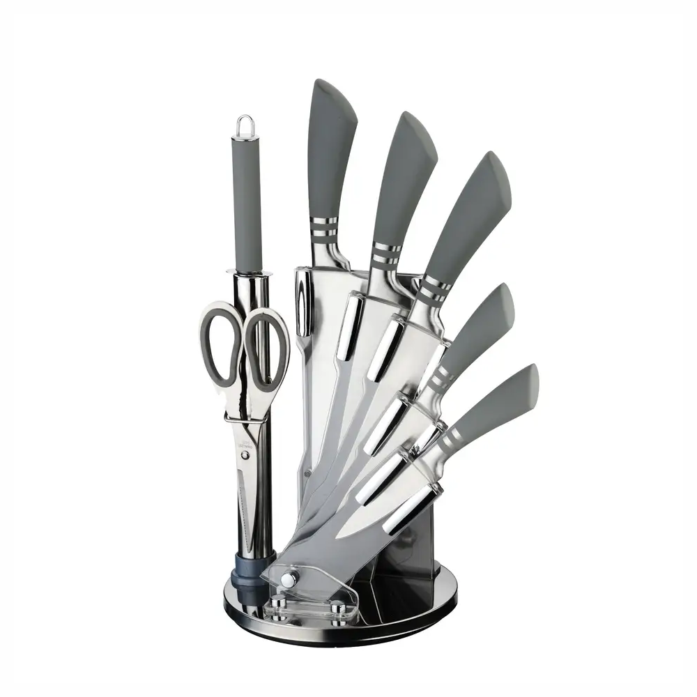 Juego De Cuchillos En Acero Bass 8 Pcs + Base Giratoria