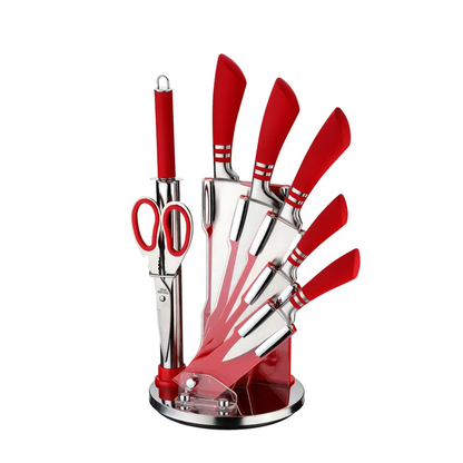 Juego De Cuchillos En Acero Bass 8 Pcs + Base Giratoria