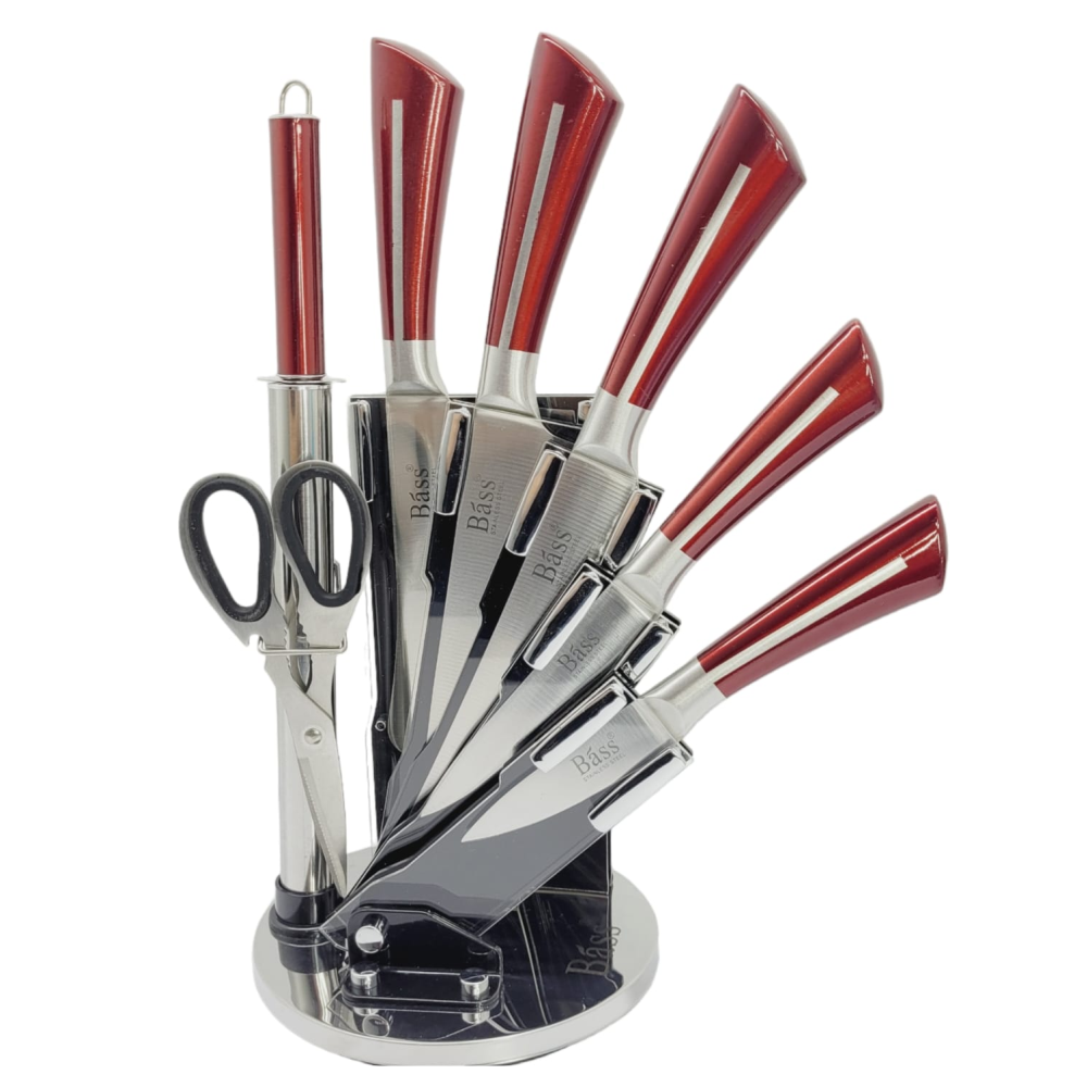 Juego De Cuchillos En Acero Bass 8 Pcs + Base Giratoria