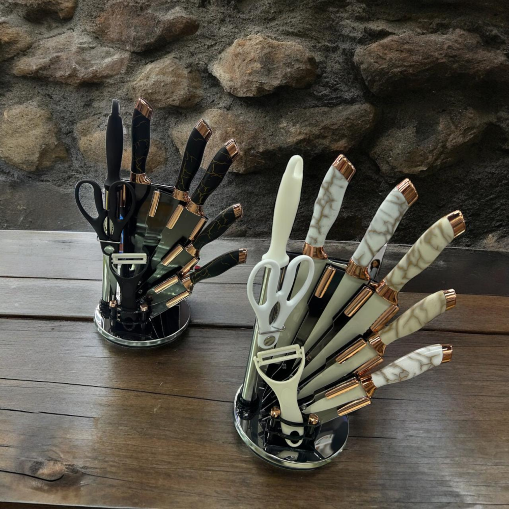 Juego De Cuchillos En Acero Bass 8 Pcs + Base Giratoria  Abanico