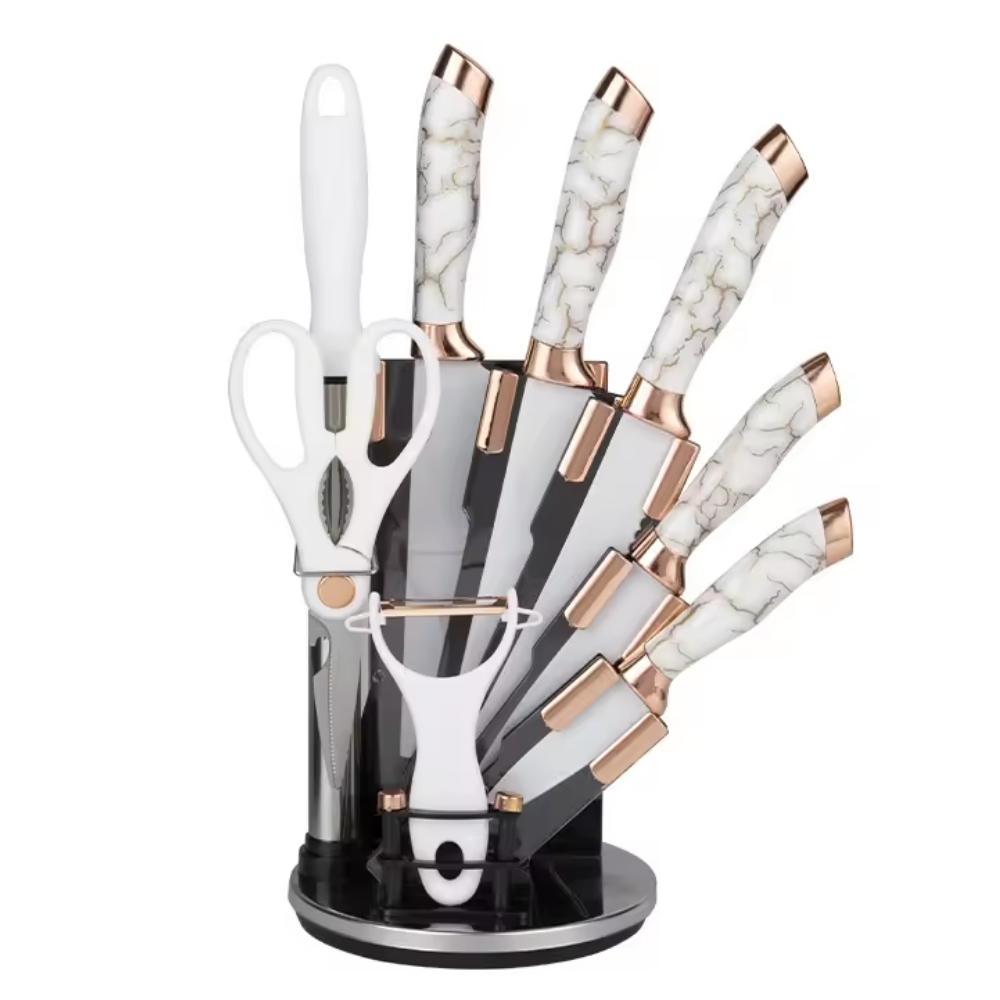 Juego De Cuchillos En Acero Bass 8 Pcs + Base Giratoria  Abanico