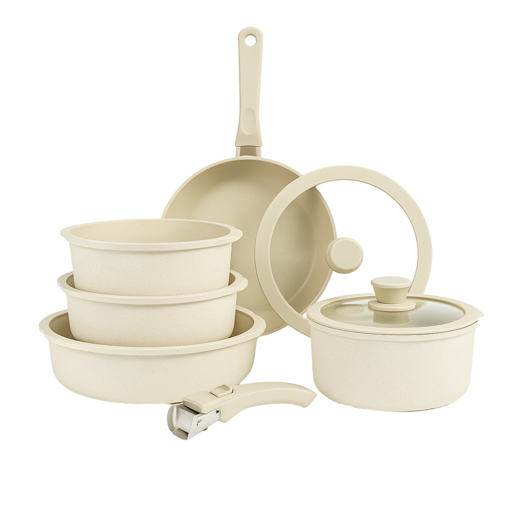 ✨Bateria Ollas Marmol Mango Desmontable Regalo Set Utensilios✨