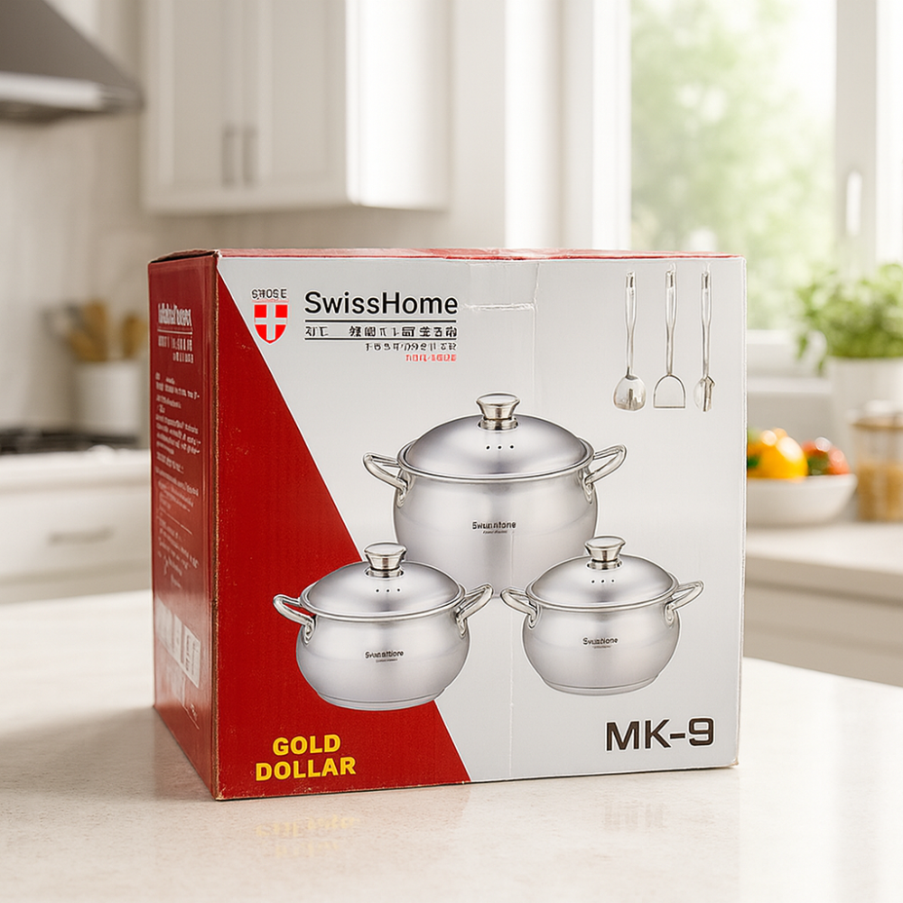 Bateria Cocina Juego Ollas Acero Quirurgico 3,6,9l Swisshome