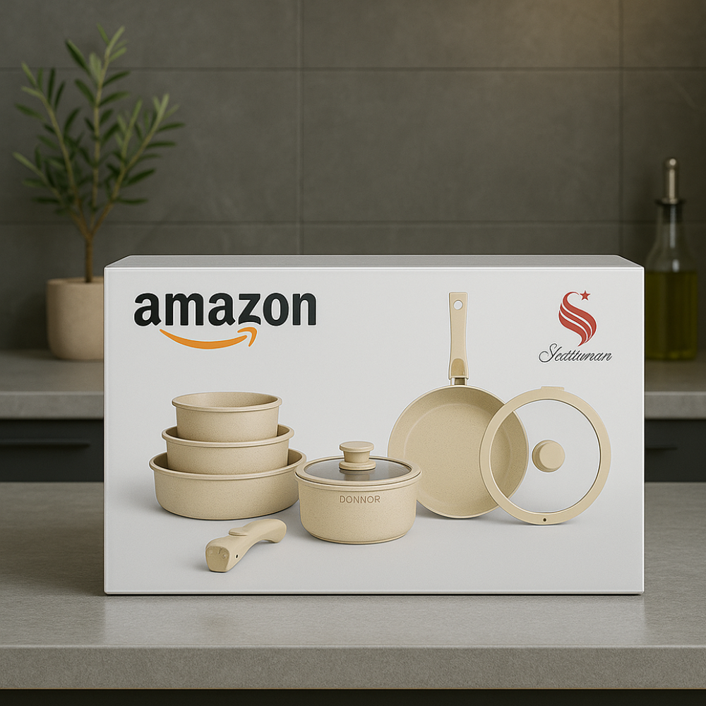 🥇Bateria Ollas Marmol Antiadherente Mango Desmontable 11 Pcs🔥