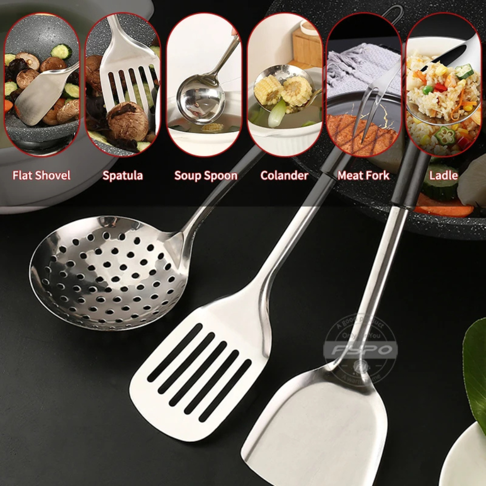 Juego De Utencilios De Cocina En Acero Inoxidable 6 Pcs Base
