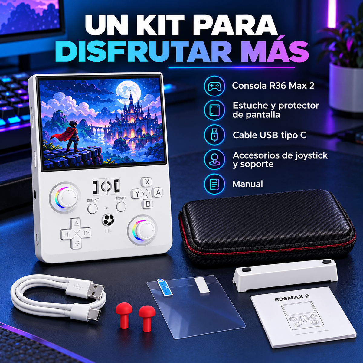Consola Retro Portátil R36 Max 2 WiFi Pantalla IPS 4.5 Linux RGB 4000 MAh 30 Emuladores