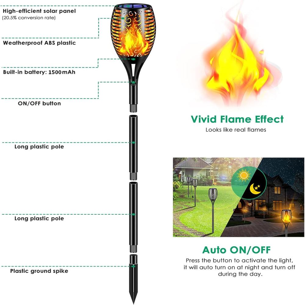 Lampara Solar Antorcha Para Jardín Efecto Fuego Ip65 Unidad