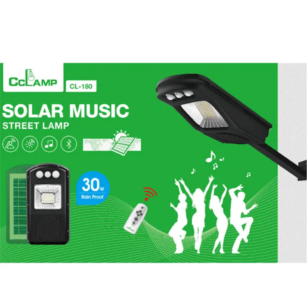 Reflector Con Panel Solar De 30w Recargable Bluetooth Musica Cl-180