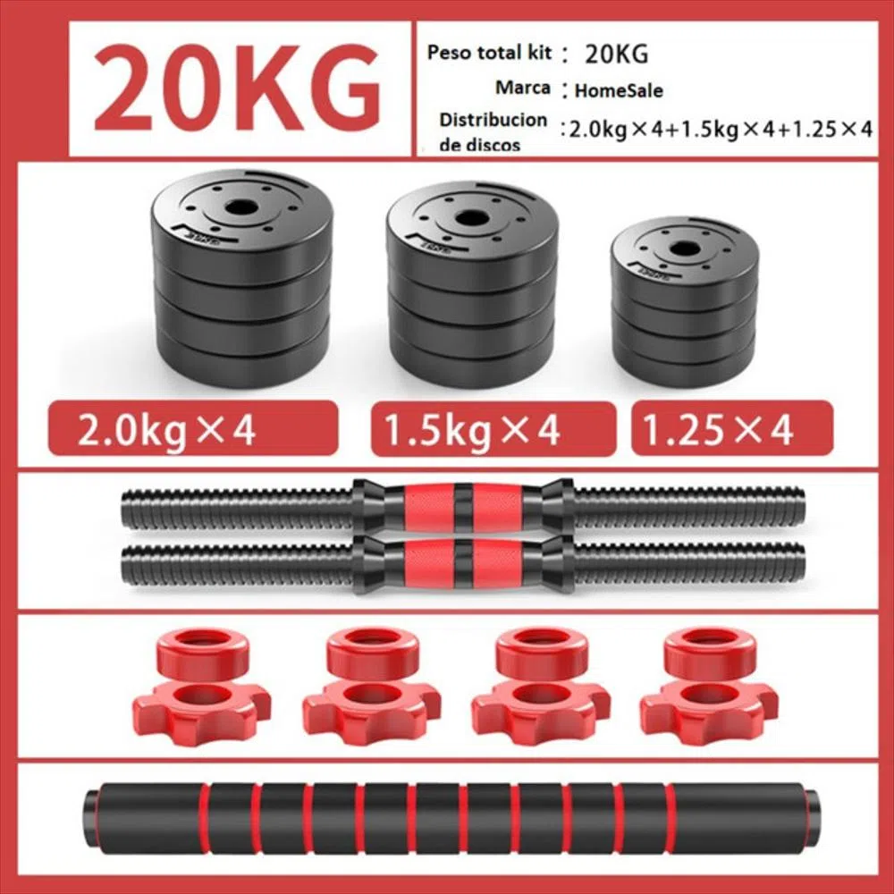 Kit De Mancuernas De 20kg Termo Forrada Con Barra