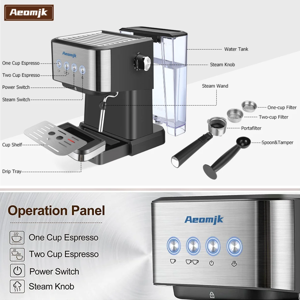 Maquina Para Cafe Expreso Capuchino Latte 1350w 20bar Aeomjk