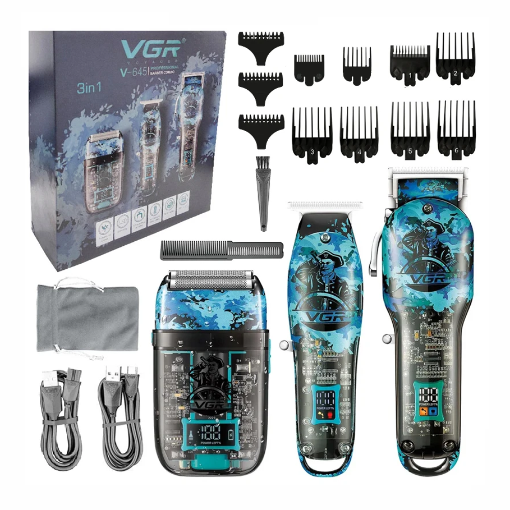 Combo 3 En 1 Vgr Peluquera Patillera Shaver V-645 Recargable