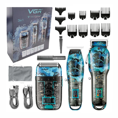 Combo 3 En 1 Vgr Peluquera Patillera Shaver V-645 Recargable