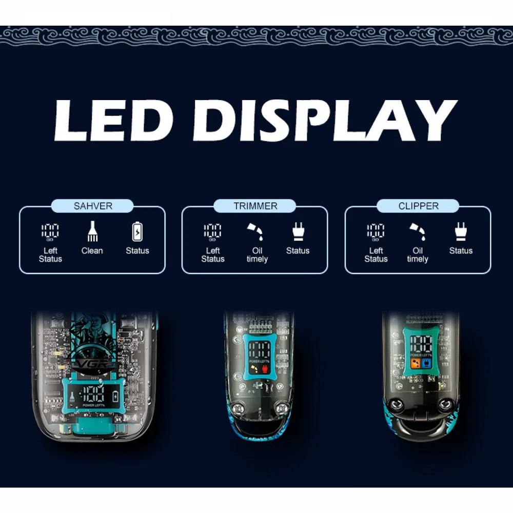 Combo 3 En 1 Vgr Peluquera Patillera Shaver V-645 Recargable