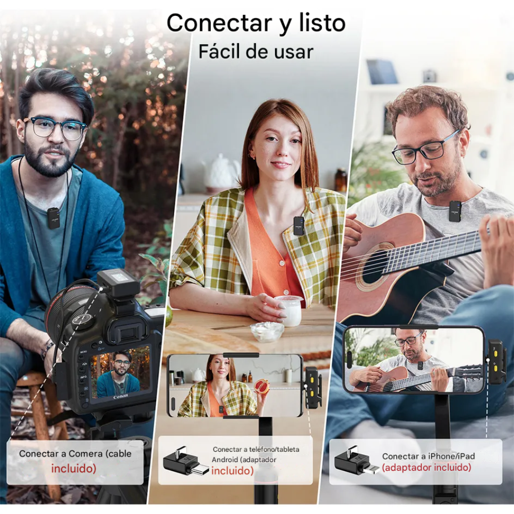 Micrófono Solapa Inalámbrico 3 En1 Para iPhone Android Sx12