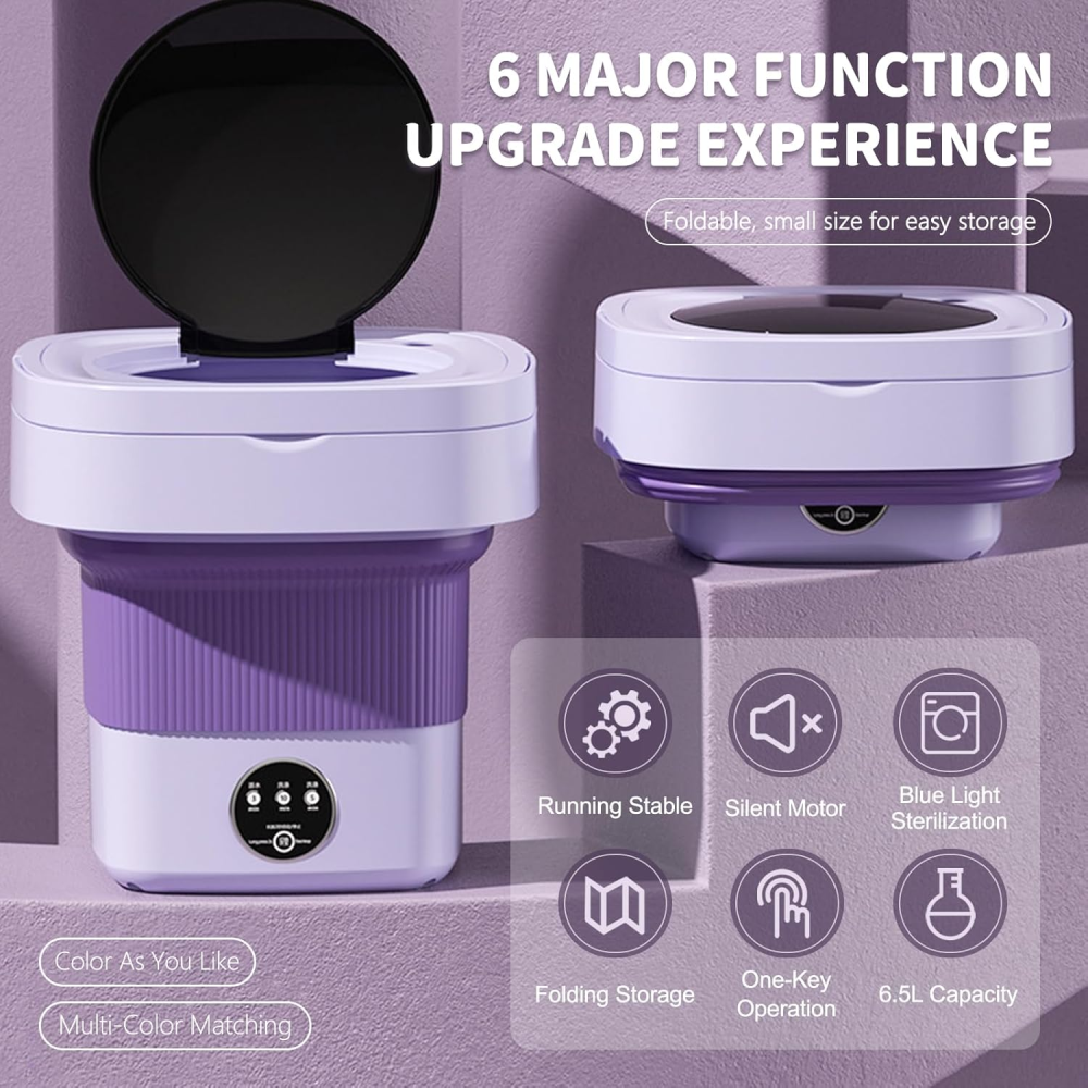 🧺✨Mini Lavadora Plegable Con Desagüe Y Centrifugado 10lts 60w🧳🌍