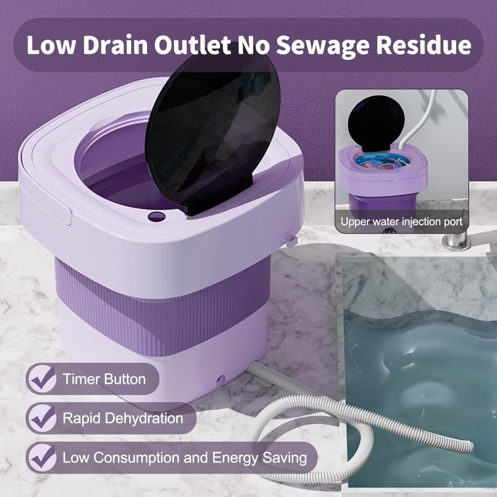 🧺✨Mini Lavadora Plegable Con Desagüe Y Centrifugado 10lts 60w🧳🌍