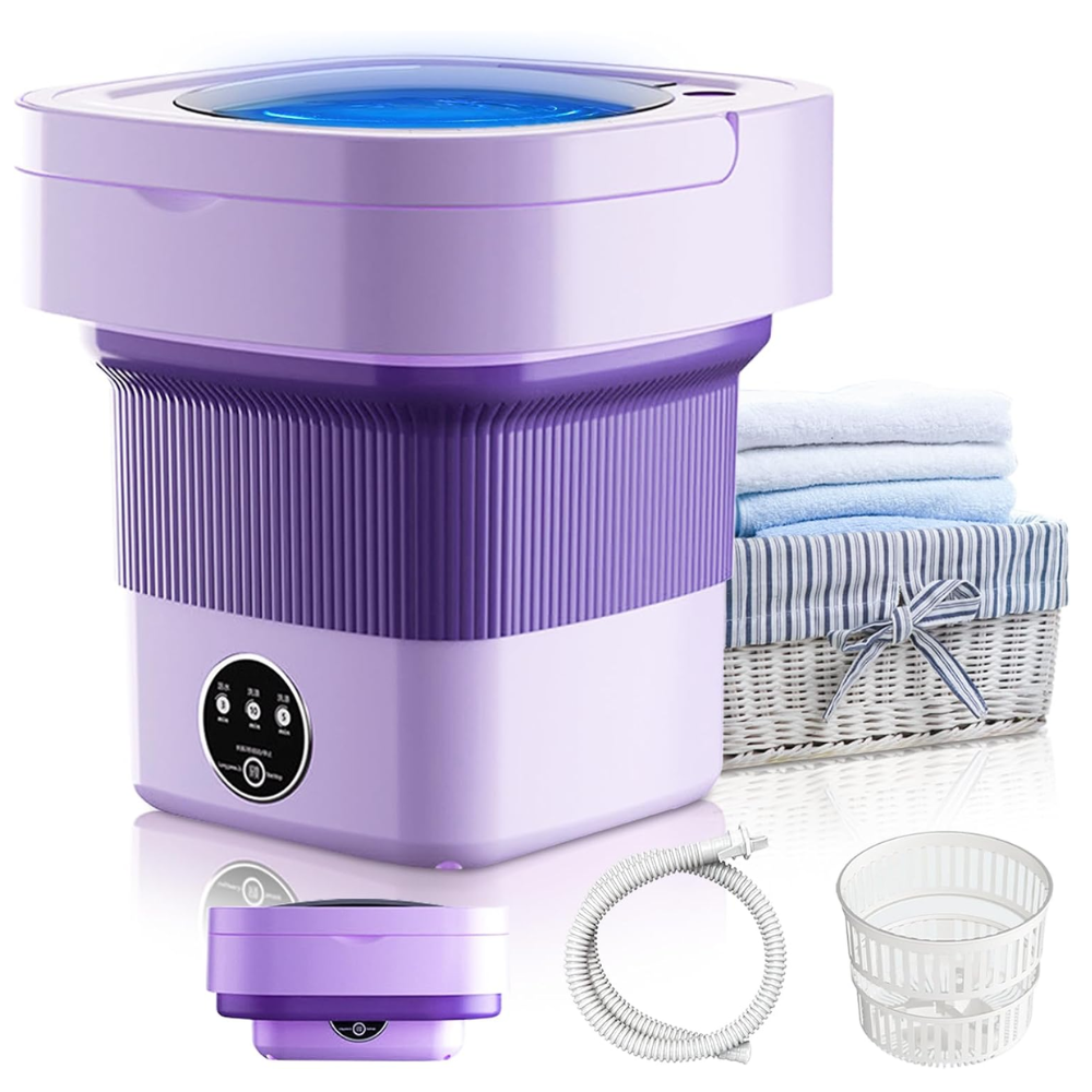 🧺✨Mini Lavadora Plegable Con Desagüe Y Centrifugado 10lts 60w🧳🌍