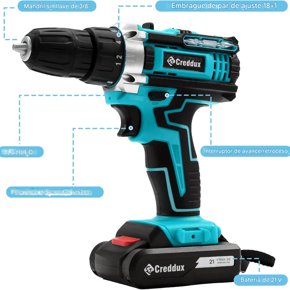 Taladro Inalámbrico 56v Kit Brocas Doble Batería Recargable