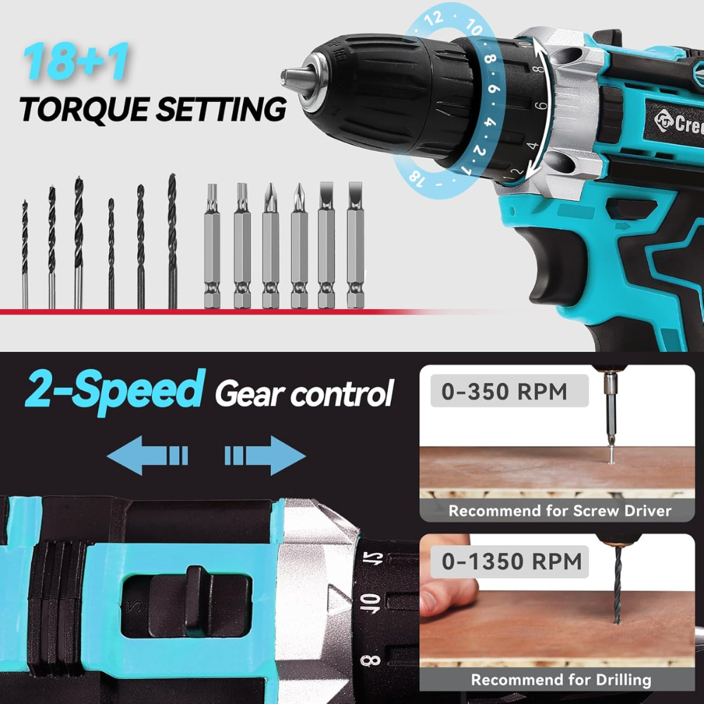 Taladro Inalámbrico 56v Kit Brocas Doble Batería Recargable