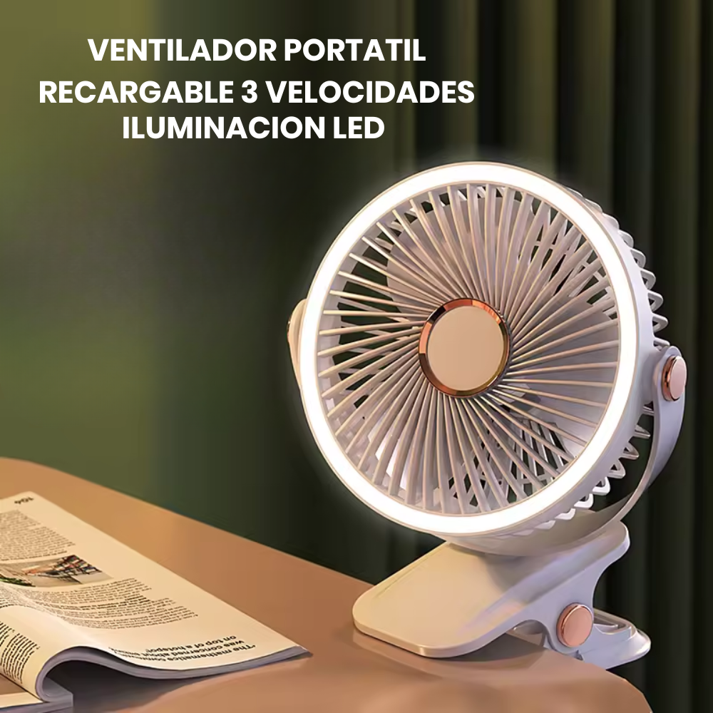 🌬️❄️Mini Ventilador Abanico De Pinza Recargable Led 3 Velocidad