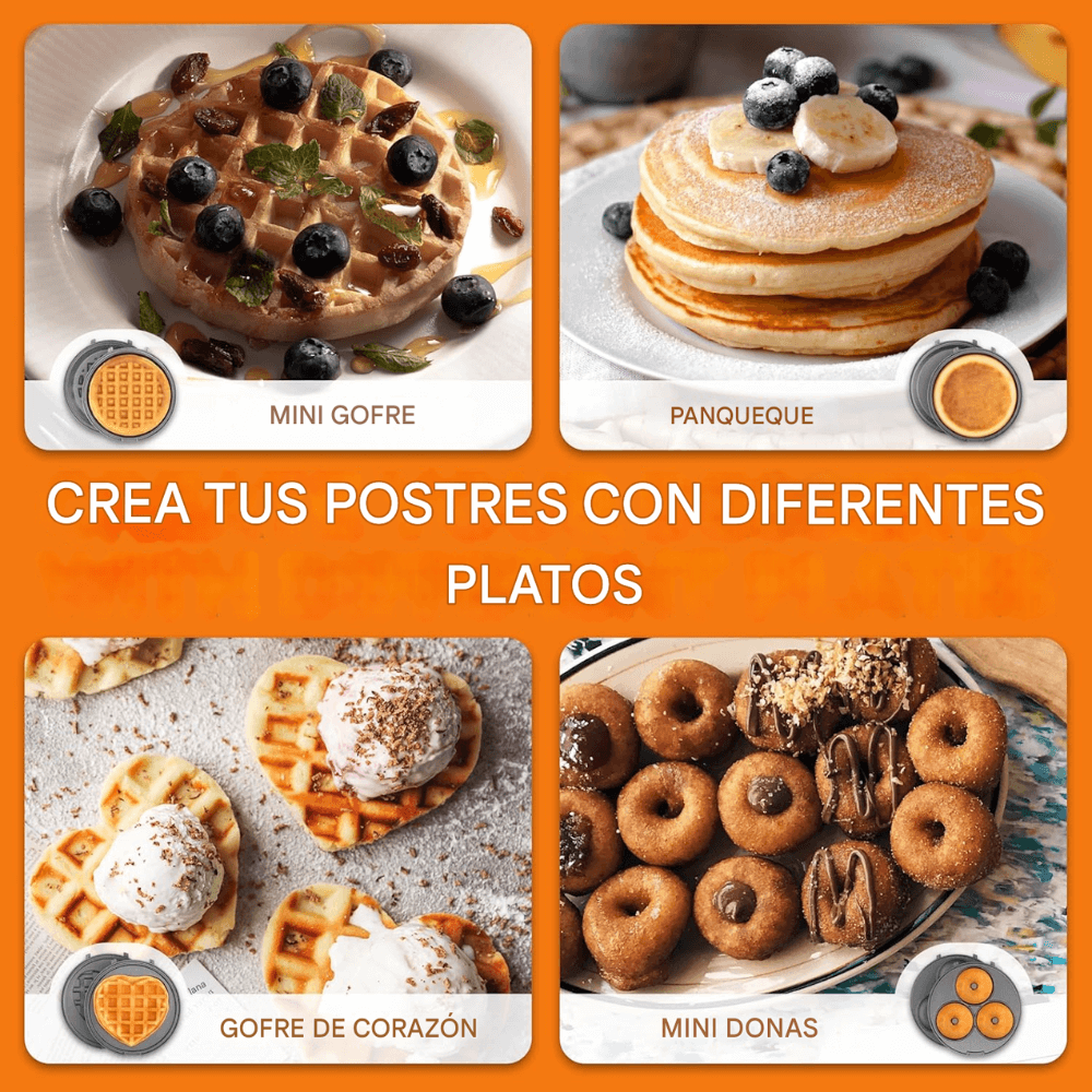 🍩Mini Waflera Donera Crepes Corazones 4 En 1 Antiadherente🎉