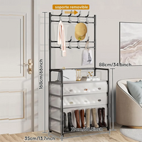 Thumbnail for 🖤 Zapatero Perchero Organizador Metálico con Guardapolvo – 4 Niveles + 4 Cajones
