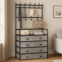 Thumbnail for 🖤 Zapatero Perchero Organizador Metálico con Guardapolvo – 4 Niveles + 4 Cajones