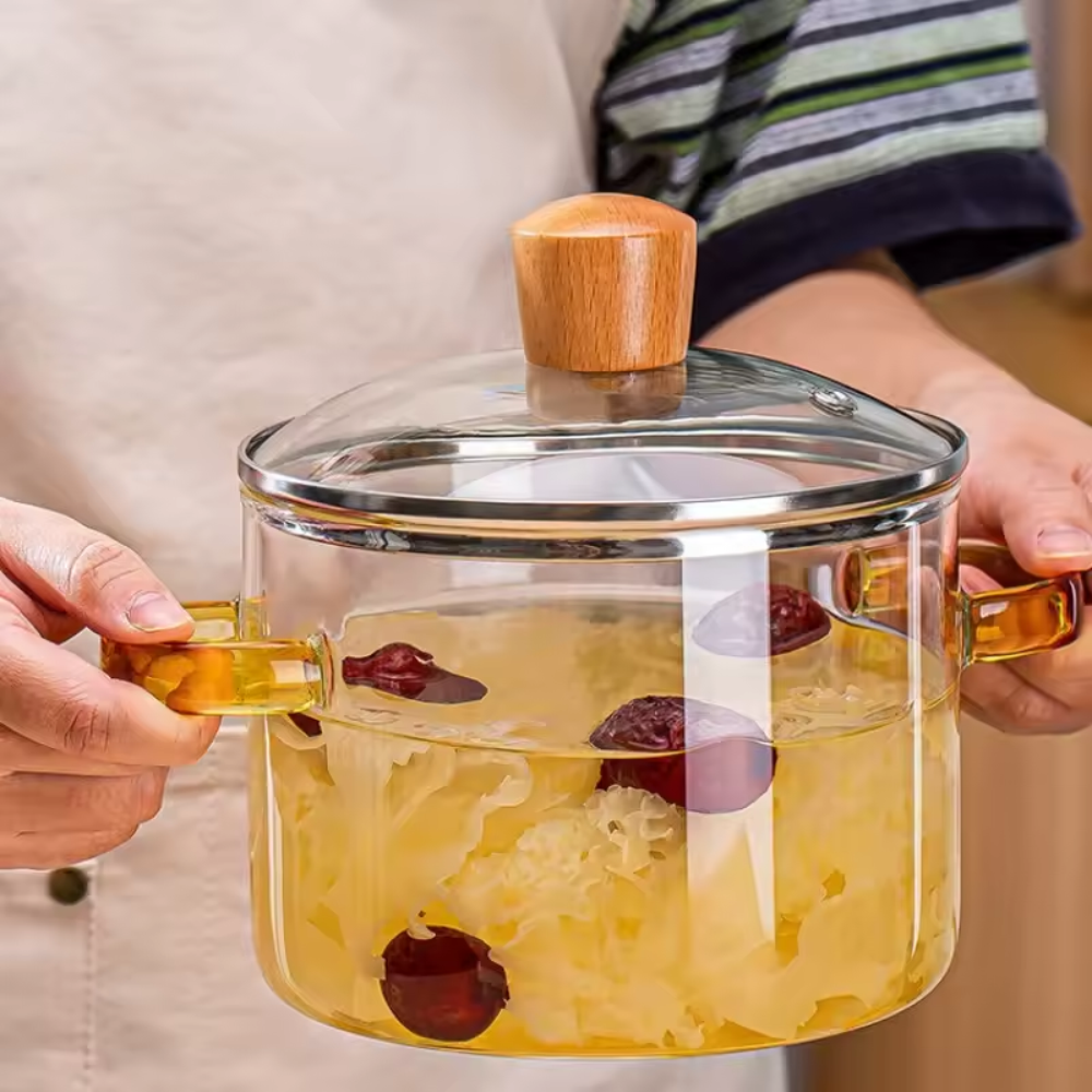 Olla En Vidrio Templado Con Tapa Transparente Moderna 3200ml