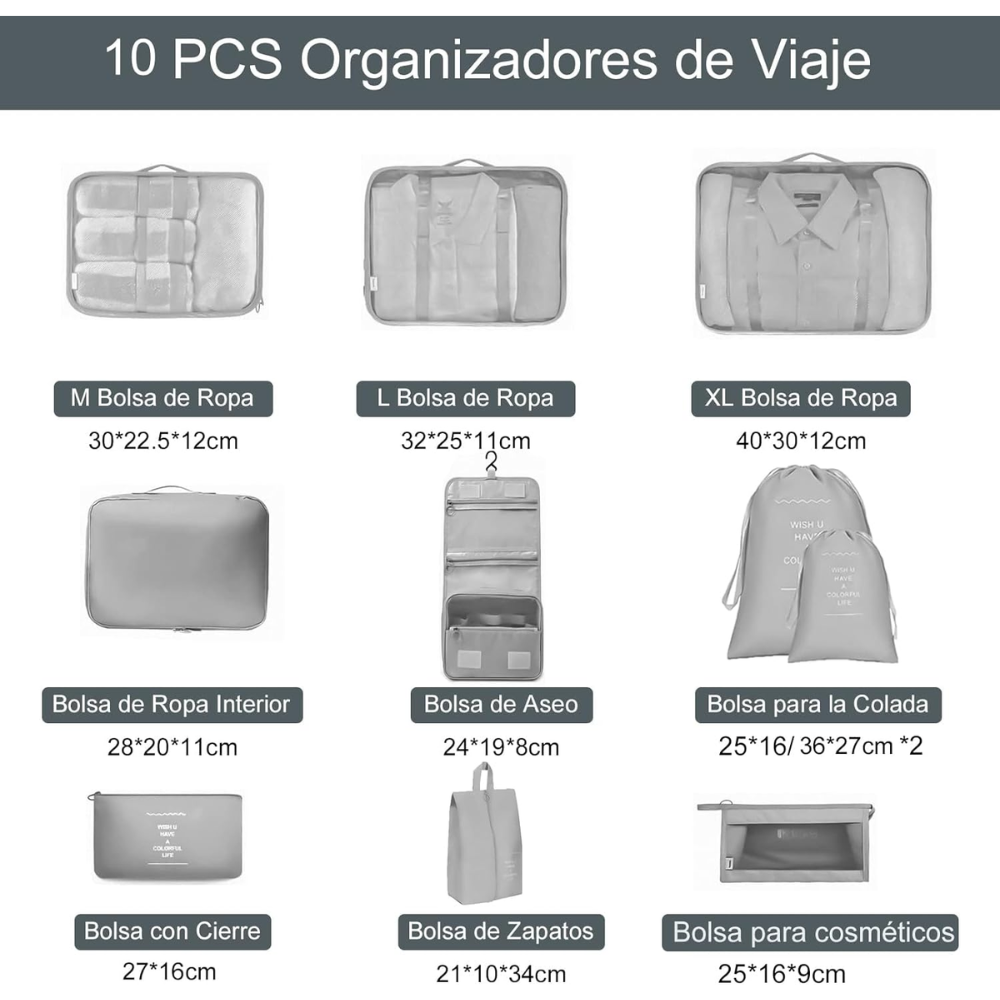 🧳✨Organizador De Ropa Para Viaje O Maleta Kit De 10 Unidades🌟🎒