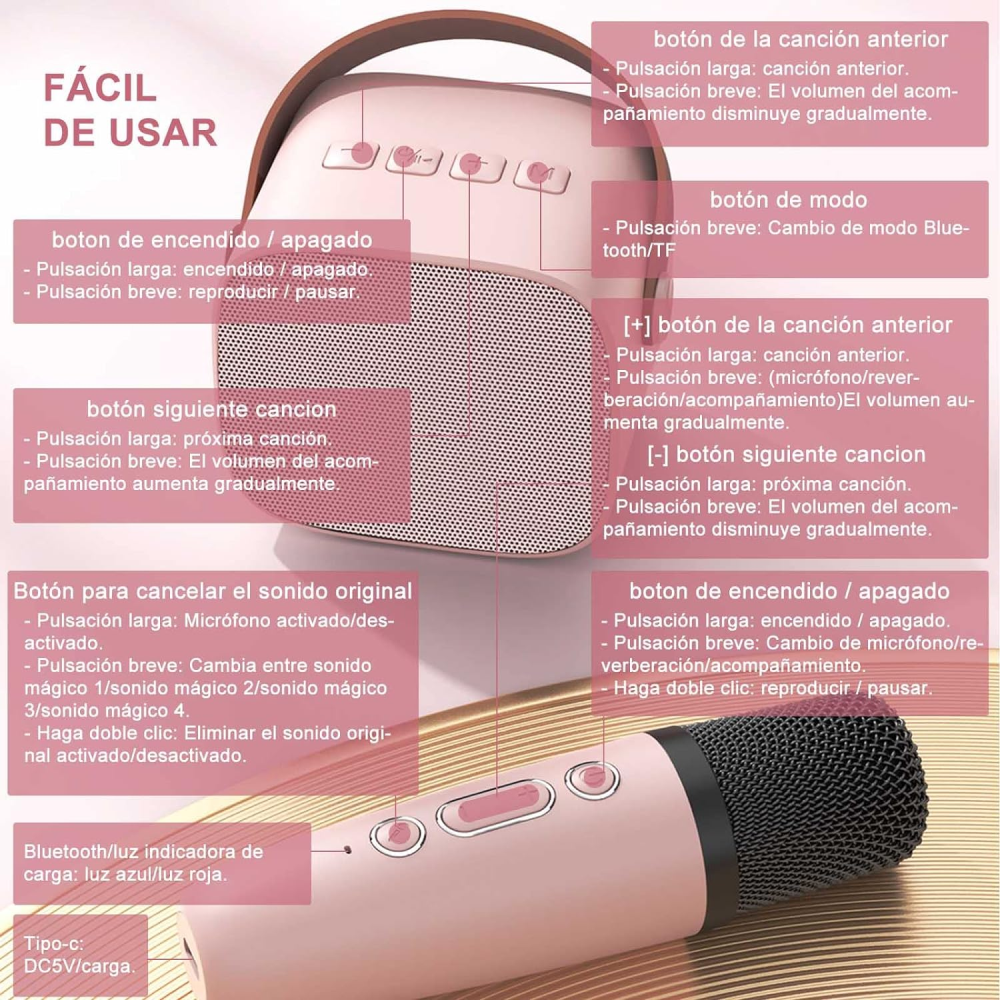 🎤Parlante Bluetooth Karaoke Micrófono Inalámbrico As202