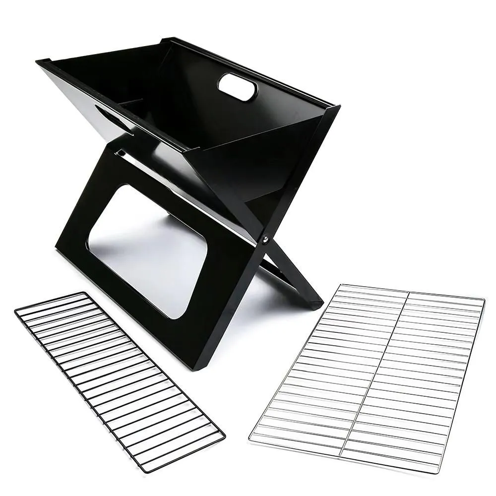 Asador Portatil Plegable De Carbon Acero Inoxidable 48x30cm
