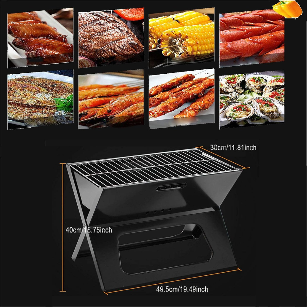 Asador Portatil Plegable De Carbon Acero Inoxidable 48x30cm