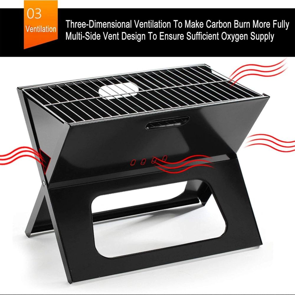 Asador Portatil Plegable De Carbon Acero Inoxidable 48x30cm