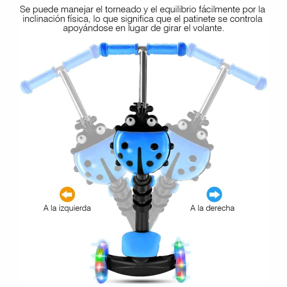 Patineta Para Niños Scooter Mariquita Luces Led Ajustable