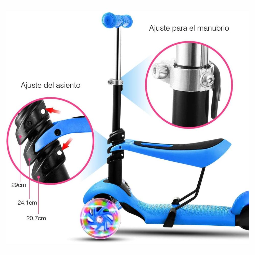 Patineta Para Niños Scooter Mariquita Luces Led Ajustable