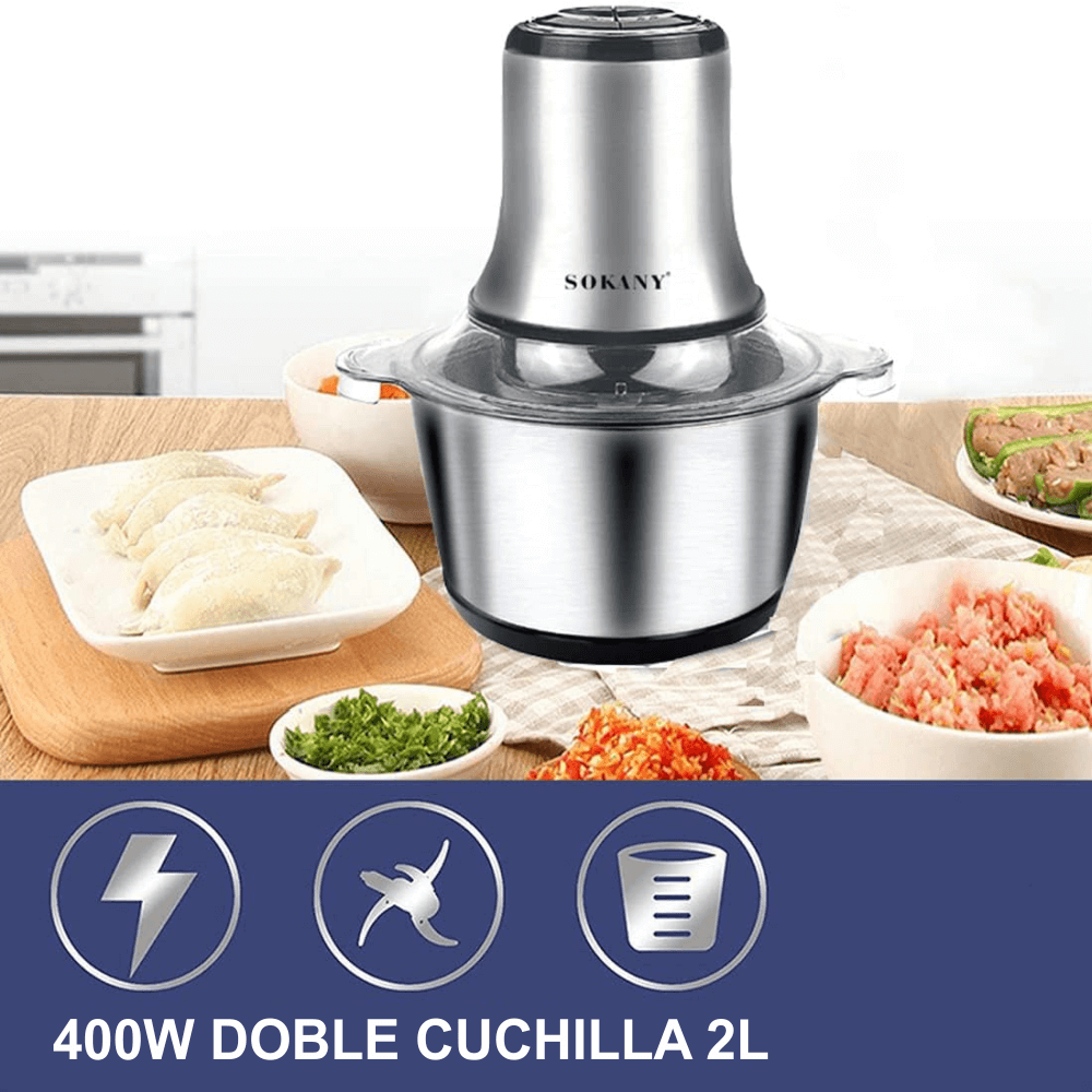 Picatodo Electrico Sokany 400w 2 Litros Doble Cuchilla Acero