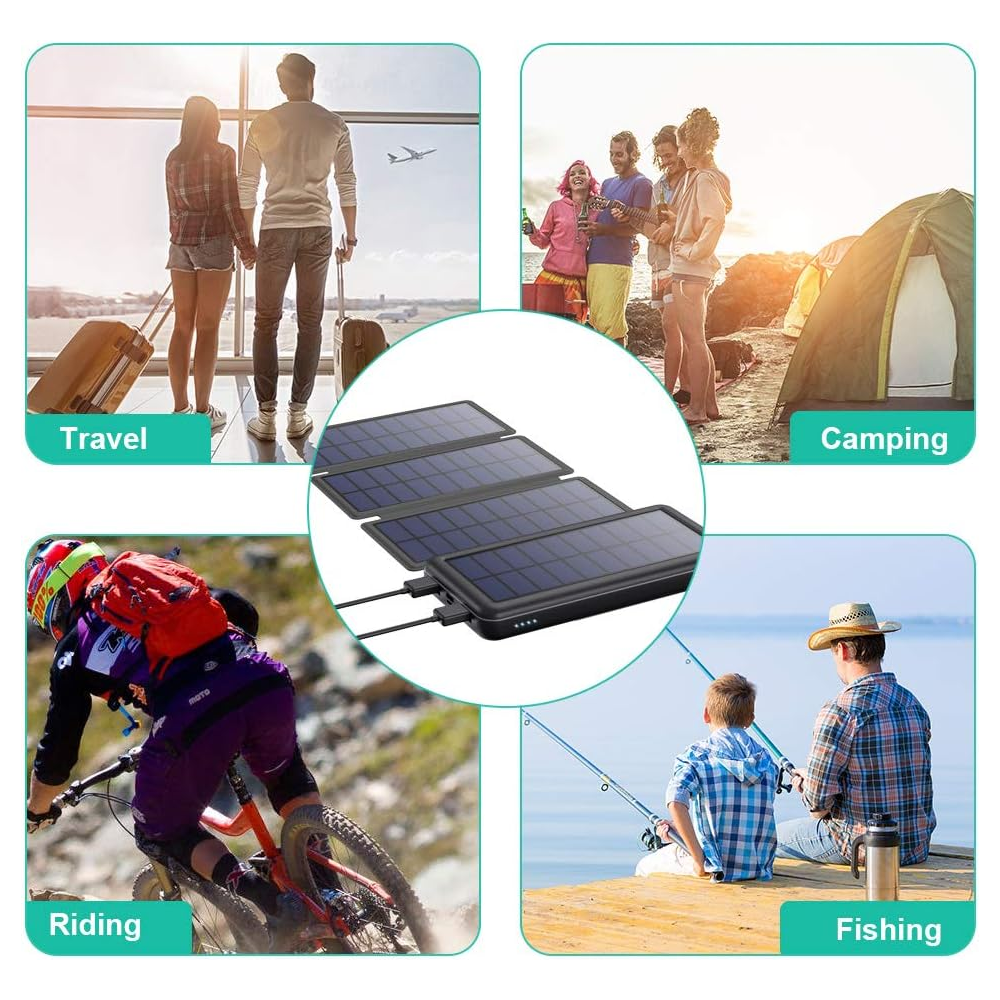 Power Bank Solar Recargable 4 Paneles 20000mah Con Linterna