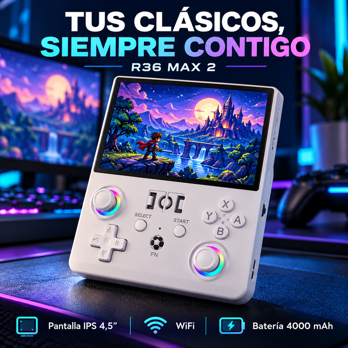 Consola Retro Portátil R36 Max 2 WiFi Pantalla IPS 4.5 Linux RGB 4000 MAh 30 Emuladores