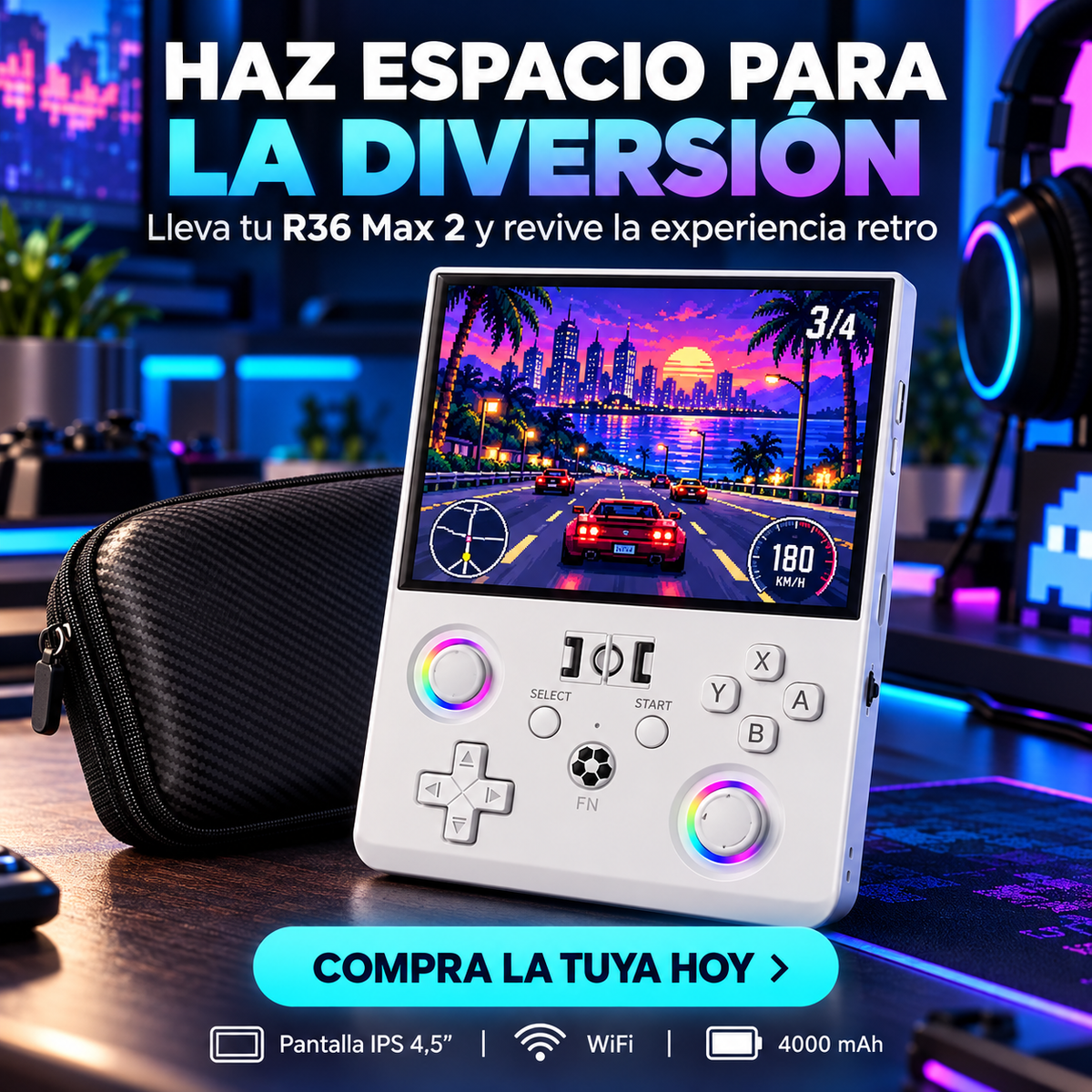Consola Retro Portátil R36 Max 2 WiFi Pantalla IPS 4.5 Linux RGB 4000 MAh 30 Emuladores