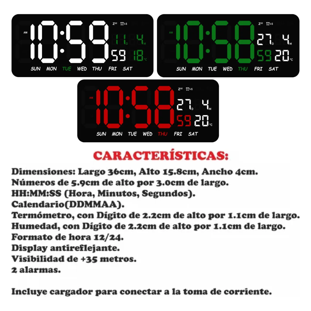 Reloj Digital Luz Led Calendario Temperatura Alarma De Pared Agregar a favoritos