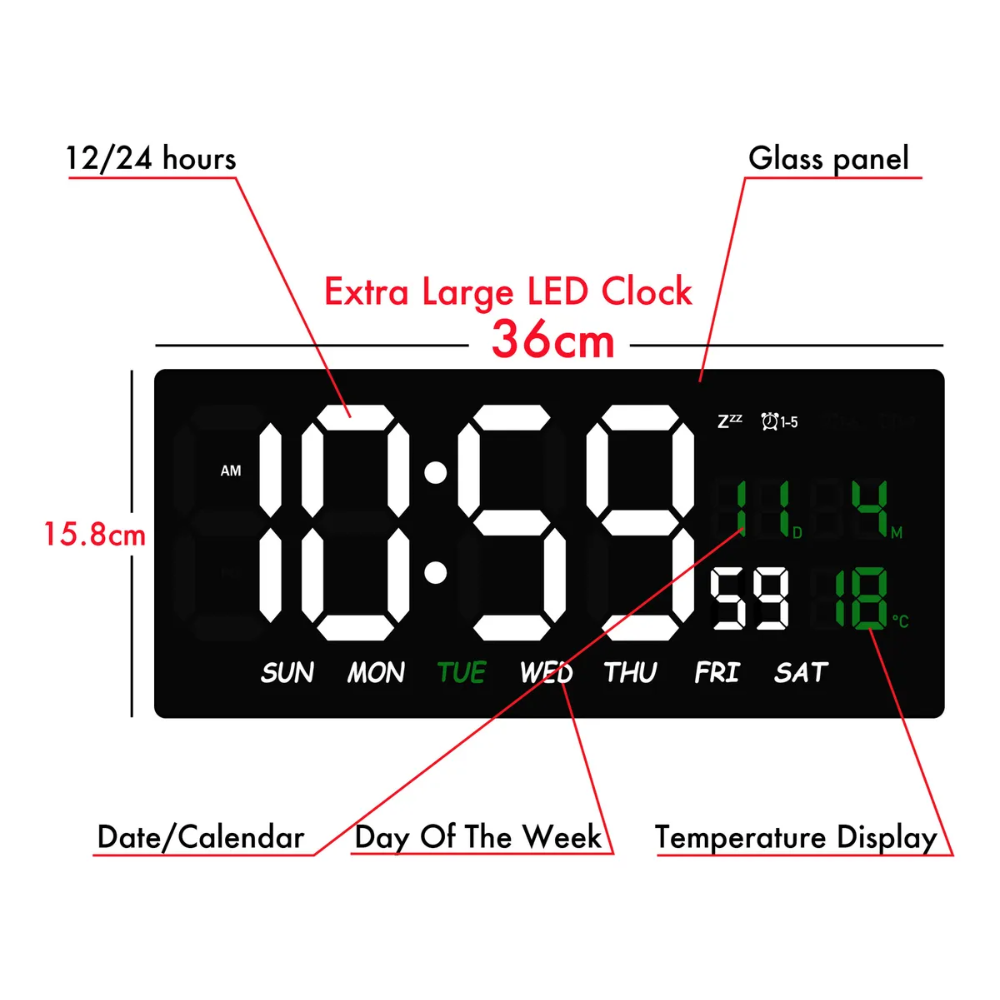 Reloj Digital Luz Led Calendario Temperatura Alarma De Pared Agregar a favoritos