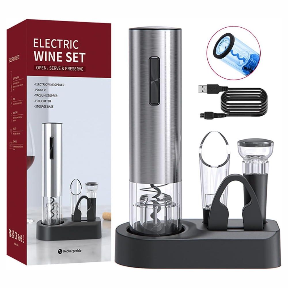 Sacacorchos Eléctrico Recargable Con Botón Y Accesorios