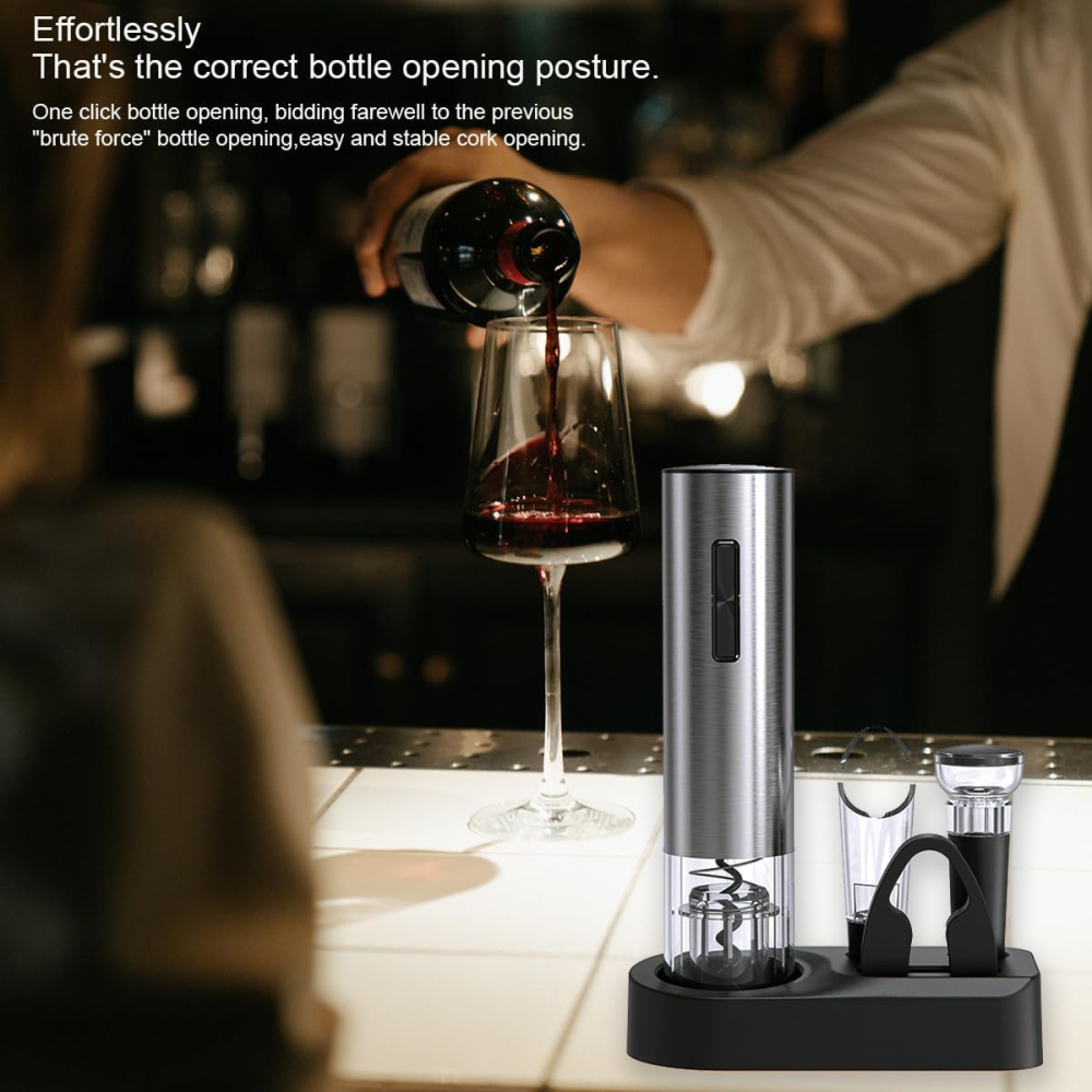 Sacacorchos Eléctrico Recargable Con Botón Y Accesorios