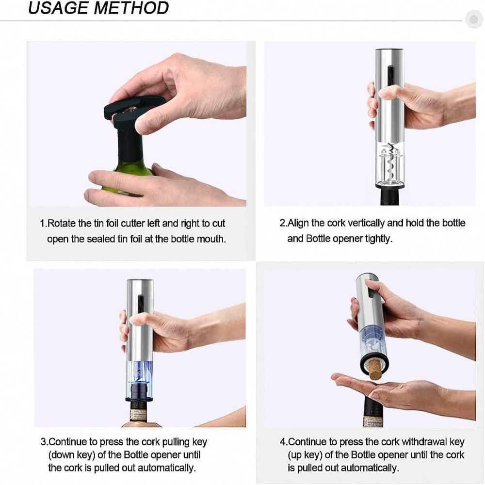 Sacacorchos Eléctrico Recargable Con Botón Y Accesorios