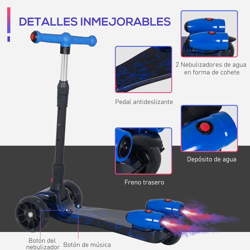 Patineta Scooter Con Humo Para Niños Bluetooth Luces Led
